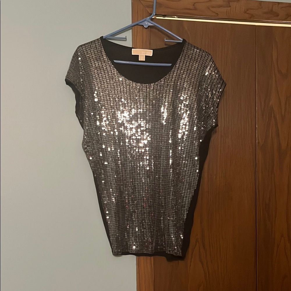 Michael Kors Silver Sequin Short Sleeve Tee
